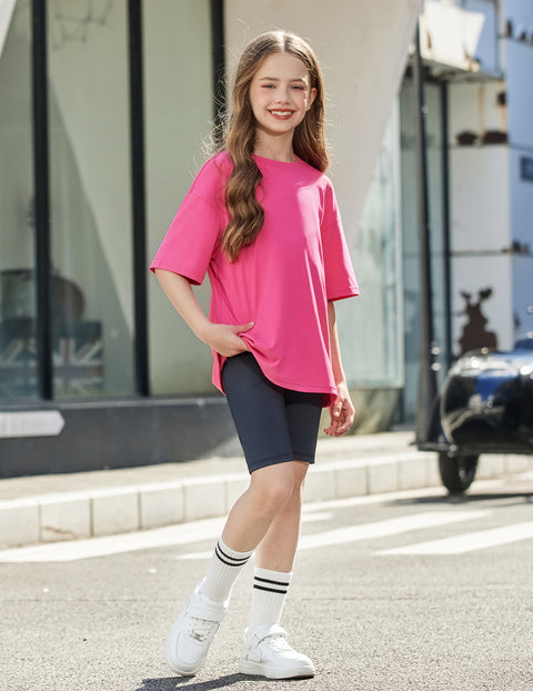 Girls Oversized Drop Shoulder Crew Neck T-Shirt