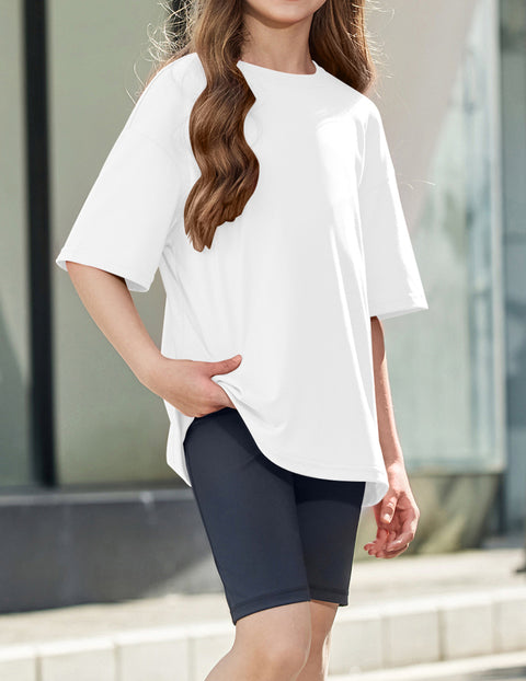 Girls Oversized Drop Shoulder Crew Neck T-Shirt