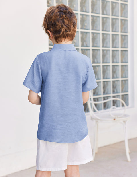 Boys Linen-Texture Button Down Shirt with Leather Patch