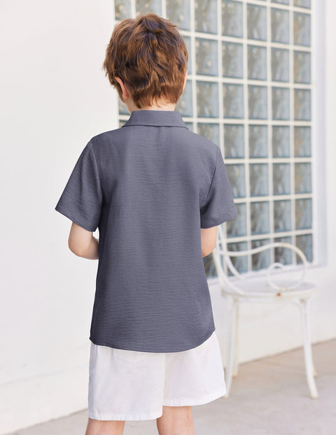 Boys Linen-Texture Button Down Shirt with Leather Patch