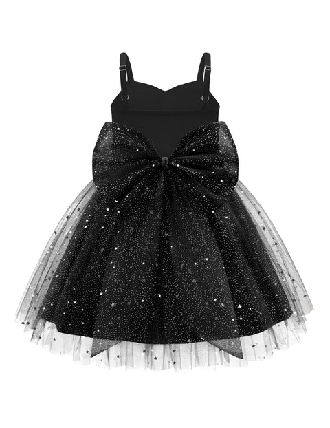 Toddler Girls Tulle Tutu Dress Floral Embroidery Bowknot Princess Birthday Dress - Black Star