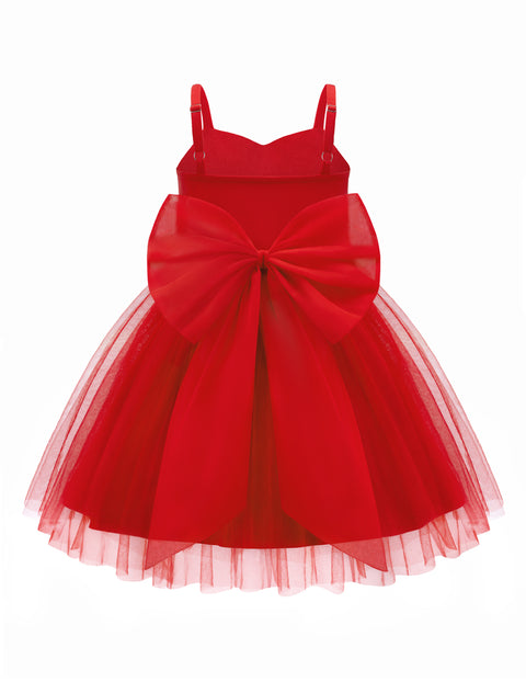 Toddler Girls Tulle Tutu Dress Floral Embroidery Bowknot Princess Birthday Dress - Red