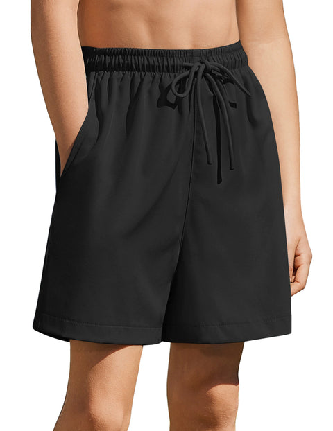 Boys Swim Trunks with Compression Liner Quick Dry Kids Swim Shorts - Black