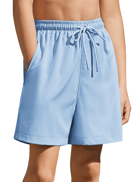 Boys Swim Trunks with Compression Liner Quick Dry Kids Swim Shorts - Light Blue