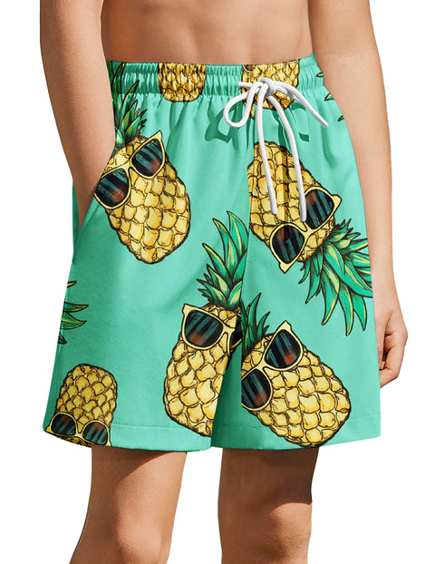 Boys Swim Trunks with Compression Liner Quick Dry Kids Swim Shorts - Pineapple-green