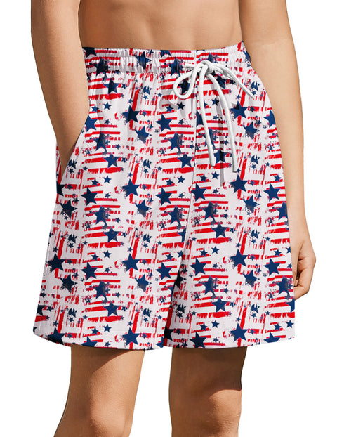 Boys Swim Trunks with Compression Liner Quick Dry Kids Swim Shorts - National Flag