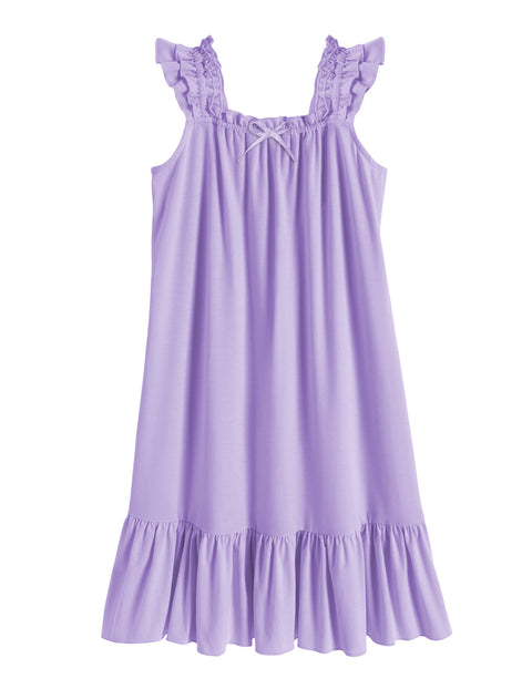 Girls Nightgown Sleeveless Square Neck Ruffle Strap Sleep Dress with Bow - Purple