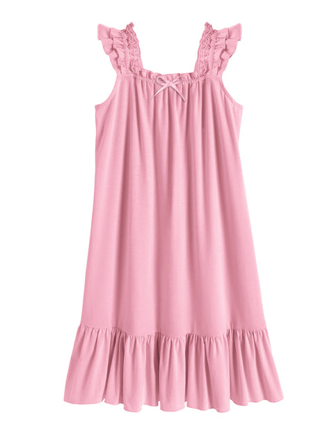 Girls Nightgown Sleeveless Square Neck Ruffle Strap Sleep Dress with Bow - Pink