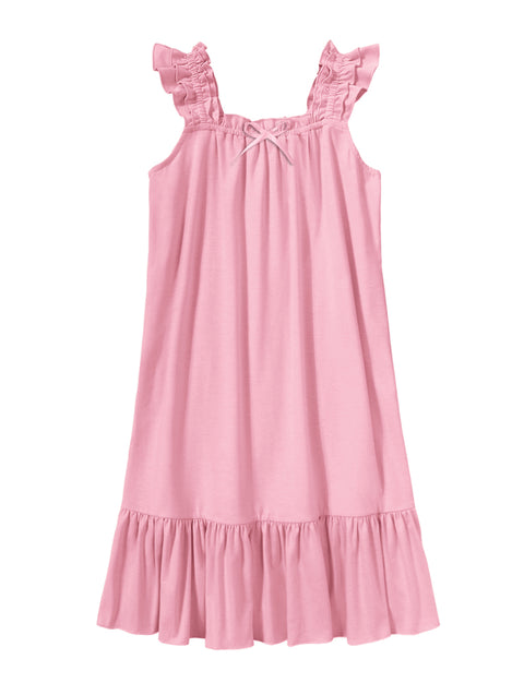 Girls Nightgown Sleeveless Square Neck Ruffle Strap Sleep Dress with Bow - Pink