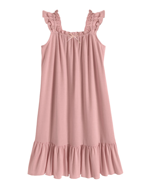 Girls Nightgown Sleeveless Square Neck Ruffle Strap Sleep Dress with Bow - Lotus Root Pink