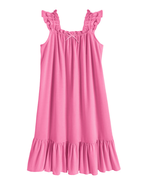 Girls Nightgown Sleeveless Square Neck Ruffle Strap Sleep Dress with Bow - Rose Red