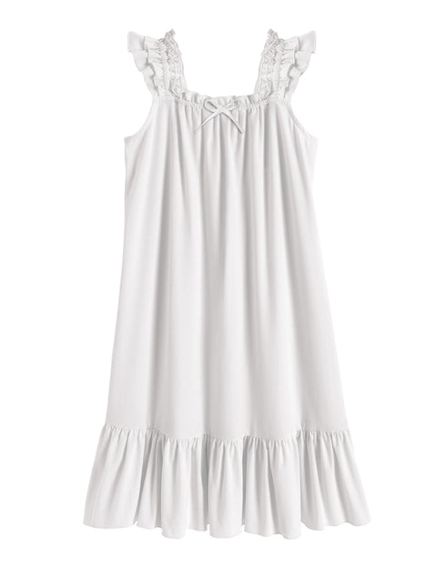 Girls Nightgown Sleeveless Square Neck Ruffle Strap Sleep Dress with Bow - White