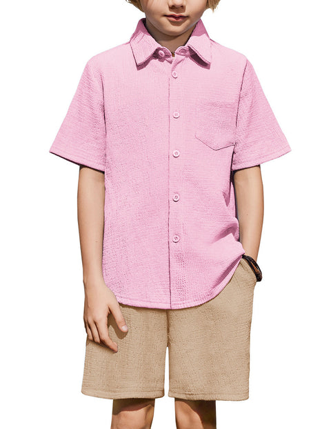 Boys 2 Piece Summer Outfit Short Sleeve Button Down Shirt and Shorts Set - PAT
