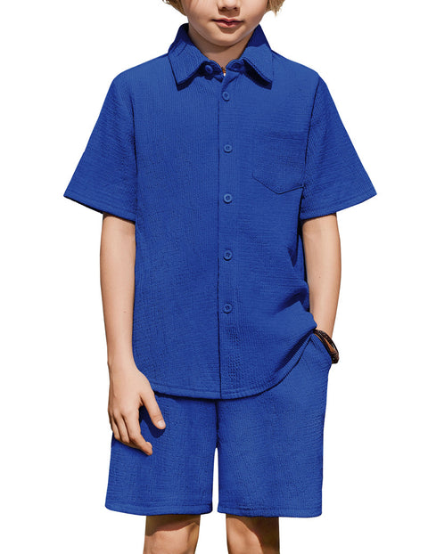 Boys 2 Piece Summer Outfit Short Sleeve Button Down Shirt and Shorts Set - SKB
