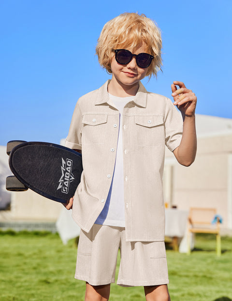 Boys Woven Denim-Style Button Shirt & Shorts Set