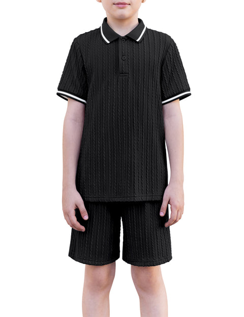 Boys Rib Knit Polo Shirt & Elastic Shorts Set