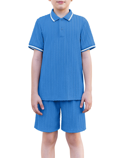 Boys Rib Knit Polo Shirt & Elastic Shorts Set