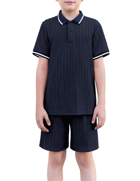 Boys Rib Knit Polo Shirt & Elastic Shorts Set
