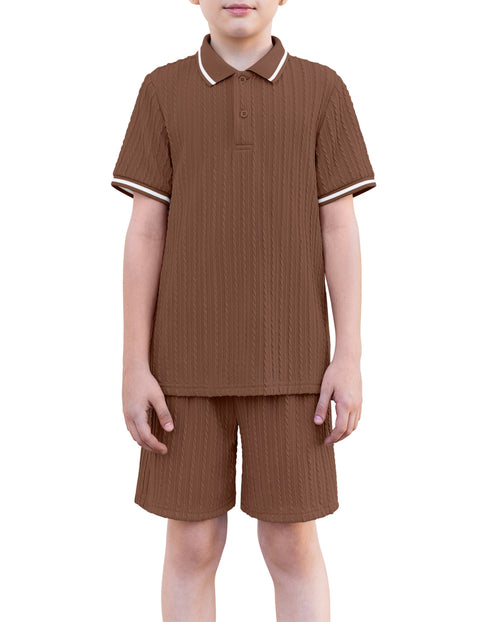 Boys Rib Knit Polo Shirt & Elastic Shorts Set