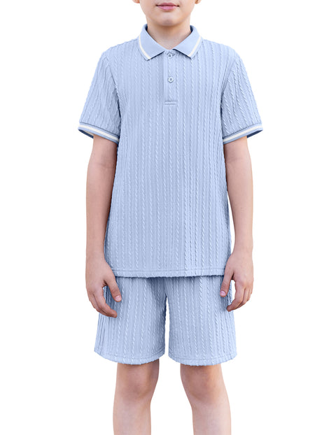 Boys Rib Knit Polo Shirt & Elastic Shorts Set