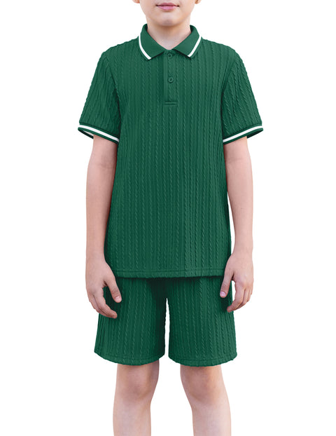 Boys Rib Knit Polo Shirt & Elastic Shorts Set