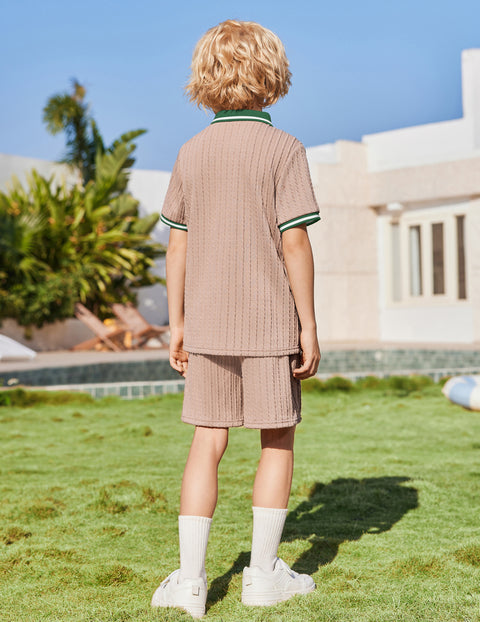 Boys Rib Knit Polo Shirt & Elastic Shorts Set
