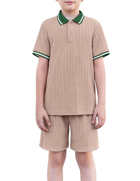 Boys Rib Knit Polo Shirt & Elastic Shorts Set