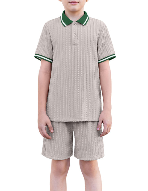 Boys Rib Knit Polo Shirt & Elastic Shorts Set