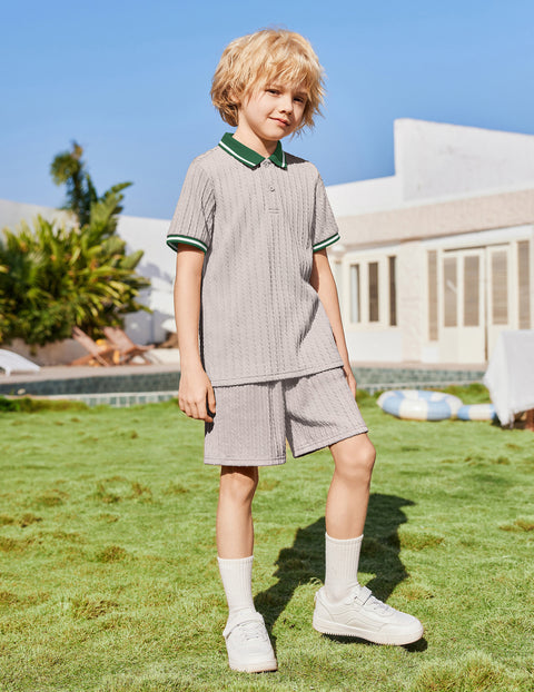Boys Rib Knit Polo Shirt & Elastic Shorts Set