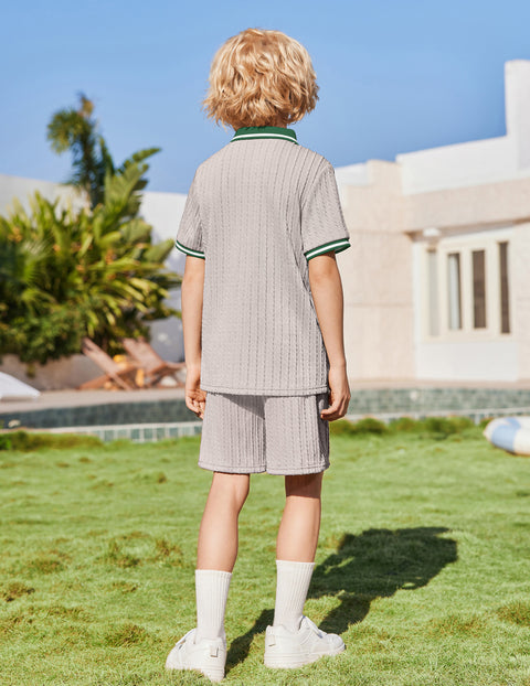 Boys Rib Knit Polo Shirt & Elastic Shorts Set