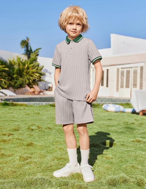Boys Rib Knit Polo Shirt & Elastic Shorts Set