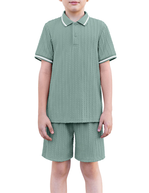 Boys Rib Knit Polo Shirt & Elastic Shorts Set