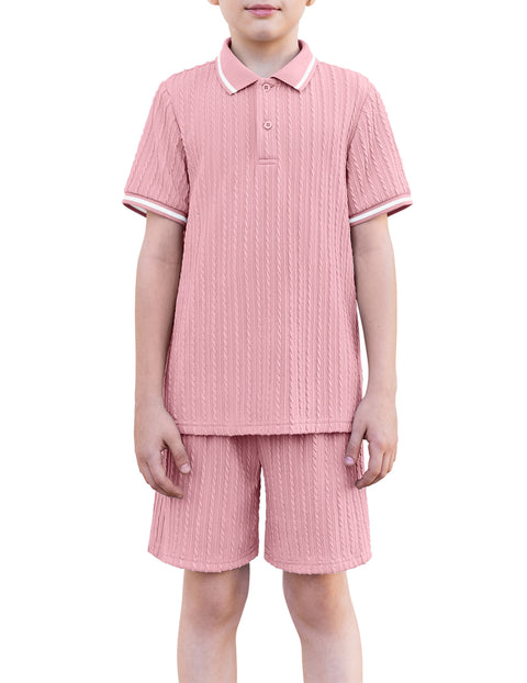 Boys Rib Knit Polo Shirt & Elastic Shorts Set