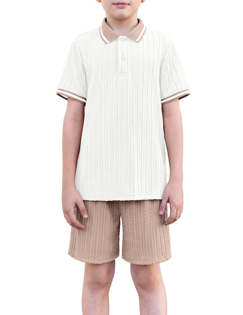 Boys Rib Knit Polo Shirt & Elastic Shorts Set