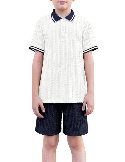 Boys Rib Knit Polo Shirt & Elastic Shorts Set