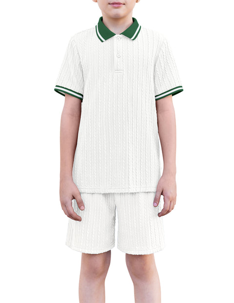 Boys Rib Knit Polo Shirt & Elastic Shorts Set