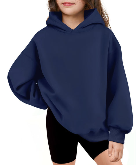Girls Oversized Fleece Pullover Hoodie Long Sleeve Casual Sweatshirt - Navy Star