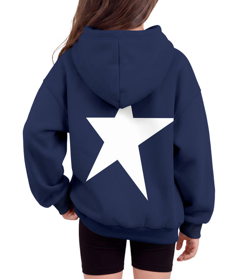 Girls Oversized Fleece Pullover Hoodie Long Sleeve Casual Sweatshirt - Navy Star