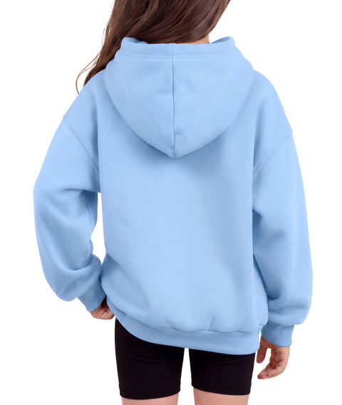 Girls Oversized Fleece Pullover Hoodie Long Sleeve Casual Sweatshirt - Light Blue