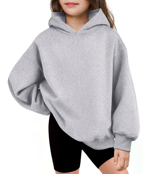 Girls Oversized Fleece Pullover Hoodie Long Sleeve Casual Sweatshirt - Light Grey