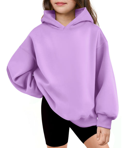 Girls Oversized Fleece Pullover Hoodie Long Sleeve Casual Sweatshirt - Purple