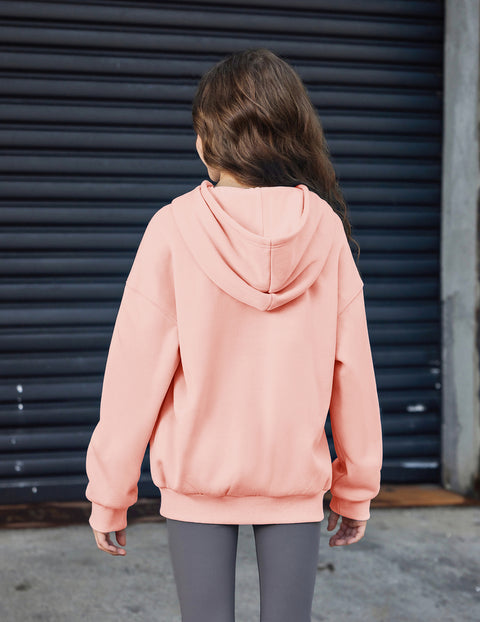 Girls Oversized Fleece Pullover Hoodie Long Sleeve Casual Sweatshirt - Light Pink Cat