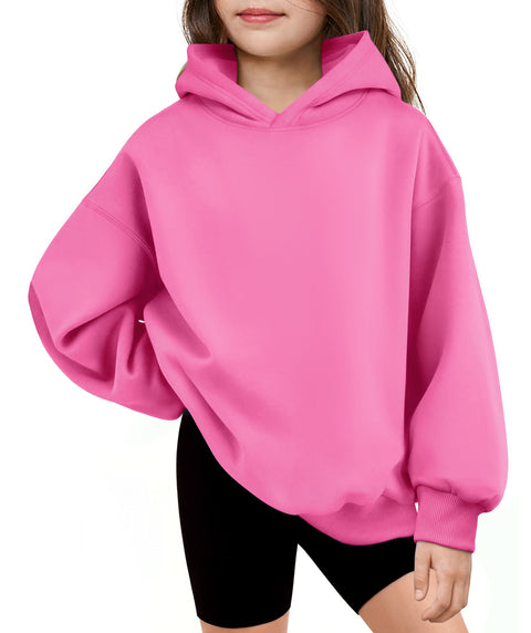 Girls Oversized Fleece Pullover Hoodie Long Sleeve Casual Sweatshirt - Pink