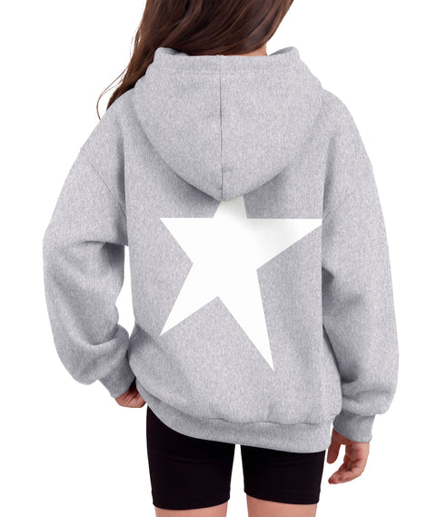 Girls Oversized Fleece Pullover Hoodie Long Sleeve Casual Sweatshirt - Light Grey Star