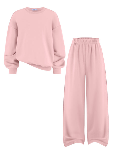 Girls 2 Piece Sweatsuit Set Crewneck Sweatshirt and Wide Leg Sweatpants - Light Pink