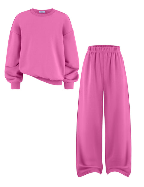 Girls 2 Piece Sweatsuit Set Crewneck Sweatshirt and Wide Leg Sweatpants - Rose Pink