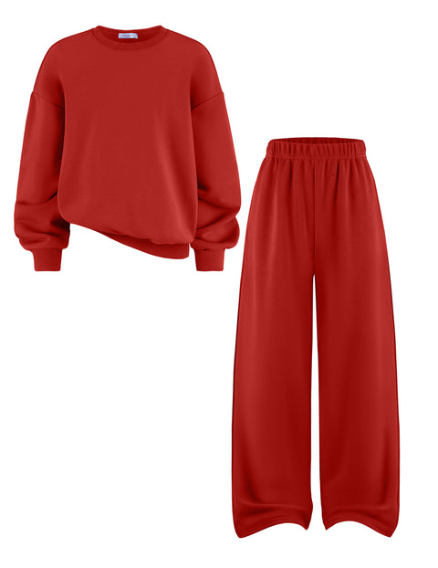 Girls 2 Piece Sweatsuit Set Crewneck Sweatshirt and Wide Leg Sweatpants - Red