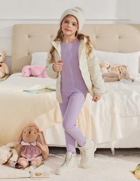 Girls Long Sleeve Pajama Set Snug Fit Lettuce Trim 2-Piece Sleepwear - LAR