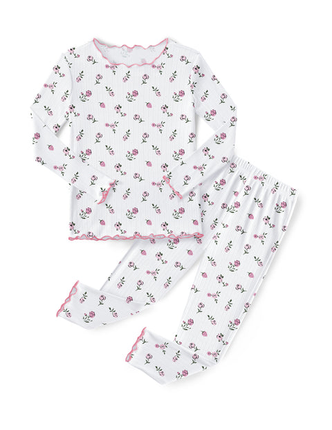Girls Long Sleeve Pajama Set Snug Fit Lettuce Trim 2-Piece Sleepwear - Flower