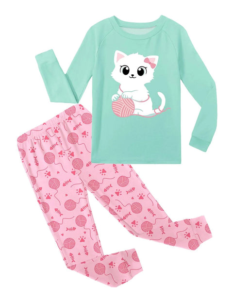 Girls Long Sleeve Pajama Set Brushed Snug Fit Tagless 2-Piece Sleepwear